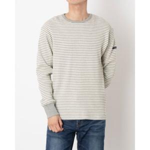 インクルーシブ In'crewsive ヘビーワッフル 長袖シャツ 長袖Tシャツ （グレー×ホワイトCネック）