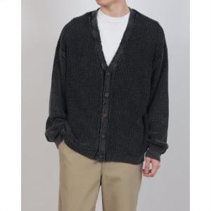 インクルーシブ In'crewsive パウダーブリーチ加工 ワッフルコットンカーディガン （BLACK）