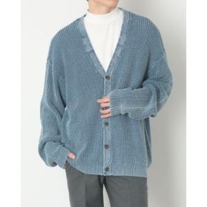 インクルーシブ In'crewsive パウダーブリーチ加工 ワッフルコットンカーディガン （BLUE）