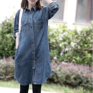 アイカ ica ヴィンテージウォッシュ加工 ロング丈デニムシャツワンピース （BL）