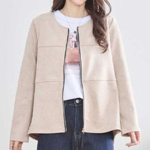 アイカ ica ノーカラー ジャケット アウター ブルゾン フェイクスエード スエード調 Aライン ミドル丈 前開き 長袖 ゆったり 大きいサイズ 体