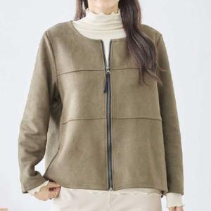 アイカ ica ノーカラー ジャケット アウター ブルゾン フェイクスエード スエード調 Aライン ミドル丈 前開き 長袖 ゆったり 大きいサイズ 体