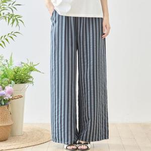 アイカ ica パンツ ワイドパンツ レディース ワイド ガウチョ イージー リラックス 十分丈 ロング丈 ストライプ柄 夏用 ゆったり 大きいサイズ