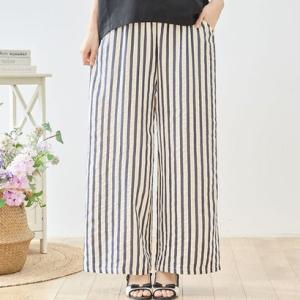 アイカ ica パンツ ワイドパンツ レディース ワイド ガウチョ イージー リラックス 十分丈 ロング丈 ストライプ柄 夏用 ゆったり 大きいサイズ