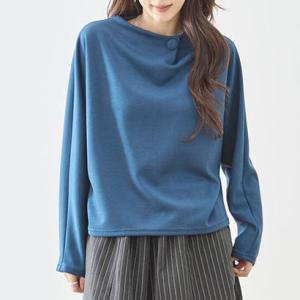アイカ ica カットソー トップス Tシャツ レディース 長袖 プルオーバー ドルマンスリーブ くるみボタン ボトルネック ハイネック ポンチ ゆっ