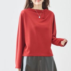 アイカ ica カットソー トップス Tシャツ レディース 長袖 プルオーバー ドルマンスリーブ くるみボタン ボトルネック ハイネック ポンチ ゆっ