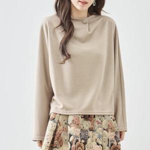 アイカ ica カットソー トップス Tシャツ レディース 長袖 プルオーバー ドルマンスリーブ くるみボタン ボトルネック ハイネック ポンチ ゆっ