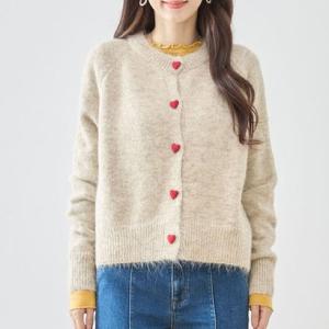 アイカ ica ニットカーディガン レディース シャギー ニット カーディガン カーデ モヘアタッチ ハートボタン長袖 ミドル丈 アウター 羽織り ふ