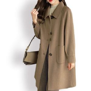 アイカ ica 暖かい メルトン素材 ミドル丈 ゆったり Aライン ラグランスリーブ ステンカラーコート メルトンコート （BR）
