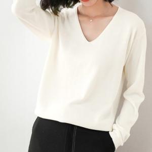 アイカ ica 柔らか カシミアタッチ 薄手 ニット Vネック 長袖 ニットセーター ニットソー ニットトップス 無地 レディース （WT）