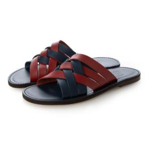イタリコ ITALICO 徳島 本革 おしゃれ 編み込みコンビサンダル 国産レザーサンダル 皮サンダル 本革2トーンカラー （aレッド×ネイビー）
