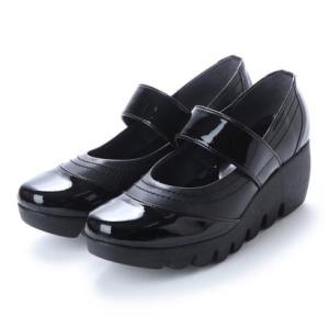 イタリコ ITALICO 日本製 楽チン ふかふか 波型 厚ソール ストラップコンフォートシューズ （ブラック）