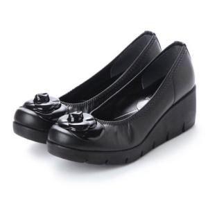 イタリコ ITALICO 日本製 楽ちん ふかふか 波型 厚ソール 厚底  フラワーモチーフ コンフォート シューズ （ブラック）