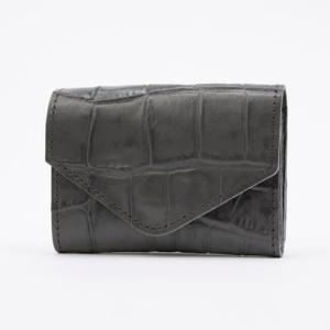 イタリコ ITALICO 日本製 クロコレザー カードケース ミニウォレット （ダークグレー）