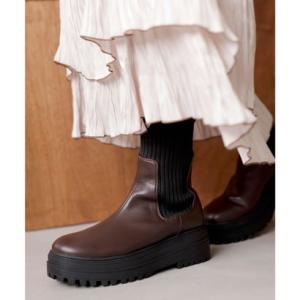 ジュゼ Juze タンクソールサイドニットブーツ （ダークブラウン（20））