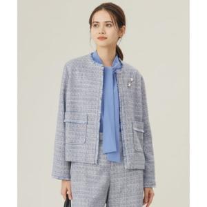 自由区 L 【セットアップ対応・洗える】ライトミックスツイード ジャケット （ライトブルー）