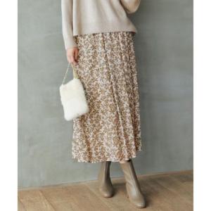自由区 L 【洗える】スノーフラワープリント スカート （モカ系）