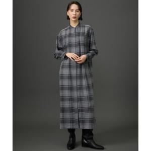 自由区 L 【カタログ掲載・一枚でサマになる】TWハイツイストビエラチェック柄バンドカラー ワンピース （グレー系）