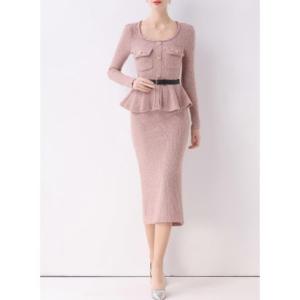 ジェイピー イザベル JP Isabelle ＊大人コンサバティブニットワンピ ベルト付き(取り外し可能) （PINK）