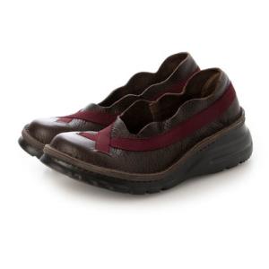 ジェイエス ハートレーベル JS Heartlavel 幅広 軽量 スカラップクロスデザイン レザーシューズ （チョコ）