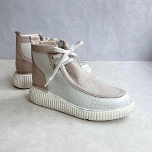 ジェイエス ハートレーベル JS Heartlavel 幅広ボリュームソール ワラビー風レザーブーツ 日本製 （アイボリー/ベージュ）