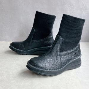 ジェイエス ハートレーベル JS Heartlavel 2WAY レザー＆ニット 異素材カジュアルレザーミドルブーツ 日本製 （ブラック）