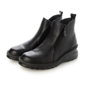 ジェイエス ハートレーベル JS Heartlavel 幅広 軽量 ダブルファスナー レザーショートブーツ （ブラック）