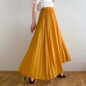 ジュノア JUNOAH プリーツロングスカート スカート プリーツ 韓国ファッション （イエロー）