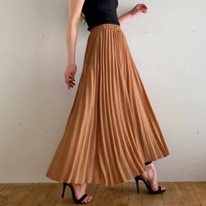 ジュノア プリーツロングスカート スカート プリーツ 韓国ファッション （ベージュ） JUNOAH