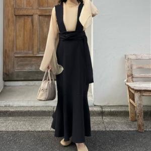 JUNOAH（ジュノア） ポロリブニットドッキングワンピース （ブラック