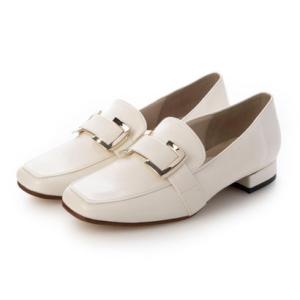 ジュペリー jupery スクエアトゥレインバックルモカシン （ライトアイボリー）