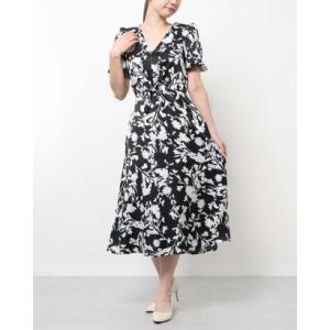ジュリアジョーダン Julia Jordan 【訳あり新品】ジュリアジョーダン Julia Jordan ★黒地にホワイトフローラル♪ふんわりバブル袖