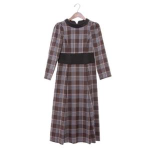 カールパークレーン KarLParkLane 格子タックフレアーウエストリブワンピース （ブラウン）