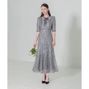 レジャ Leja 異素材シアー刺繍レース透け感プリーツスリーブIライン