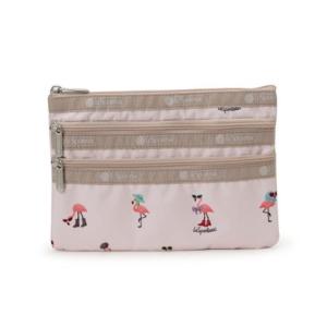 新品【LeSportsac】ボストンバッグ フラミンゴ　黒　ポーチ付き　セット② LeSportsac（レスポートサック） ポーチ 3ZIP COSMETIC フラミンゴ