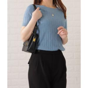 レースレディース Lace Ladies ケーブル柄半袖ニットプルオーバー （ブルー）