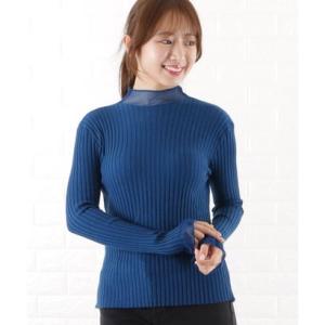 レースレディース Lace Ladies シアーボトルネックリブニット （ブルー）