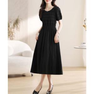 レースレディース Lace Ladies 異素材 テクスチャー 切り替え パフスリーブ ワンピース ...