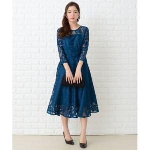 レースレディース Lace Ladies ミモレ丈総レースクラシックワンピース・ドレス （ブルー）