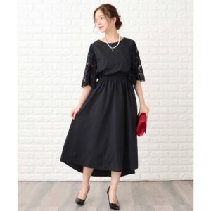 レースレディース Lace Ladies スリット入りレースフレア袖フィッシュテールフォーマルワンピース・ドレス （Aブラック）｜locondo-shopping