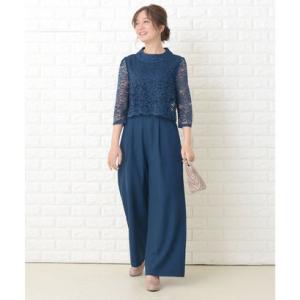 レースレディース Lace Ladies レース五分袖オールインワン・ワイドパンツドレス （ブルーグ...