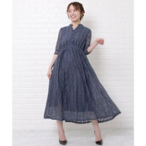 レースレディース Lace Ladies 総レーススキッパー襟ワンピースドレス （ブルーグレー）
