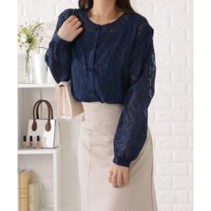 レースレディース Lace Ladies 2WAYジャカード長袖シアーブラウス （ネイビー）