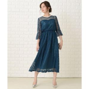 レースレディース Lace Ladies デコルテチュール×総レースフレア袖ロングワンピース・ドレス...