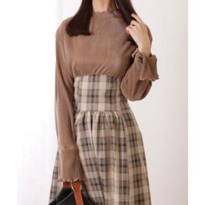 レースレディース Lace Ladies プチハイネック メロウ フリル ハイウエストドッキング ワ...