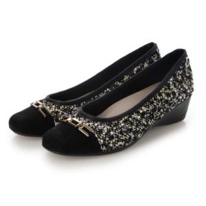 ルルカステップ LuLuca step 上品なチェーン金具がポイントのウェッジパンプス （ブラックファブリックコンビ）