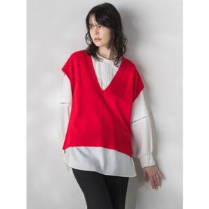 ラ エフ la.f… Vネックニットジレ≪手洗い可能≫ （レッド）
