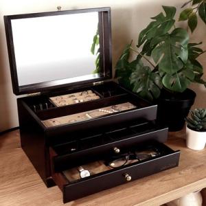 ララクリスティー LARA Christie ジュエリー ボックス 木製 アクセサリー ボックス 宝石箱 収納 3段 大容量 （ダークブラウン）