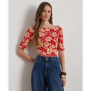 ローレン ラルフ ローレン LAUREN RALPH LAUREN フローラル ストレッチ コットン ボートネック Tシャツ （600レッド）