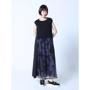 ラシュッド LASUD チュールレイヤード柄ワンピース （ブラック）
